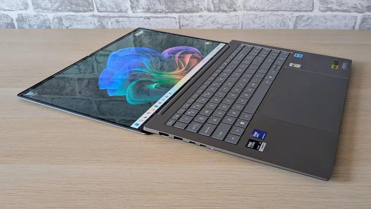 The Acer Swift 16 AI open flat on a desk