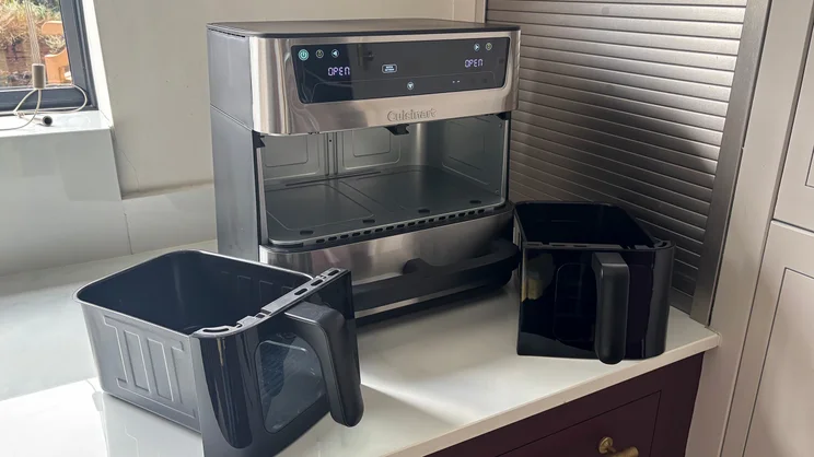 The Cuisinart Tri Zone 13.6l Air Fryer & Oven on a kitchen worktop, with both drawer compartments removed