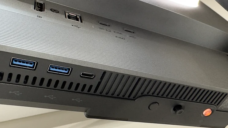 A close up of the downstream USB ports and control joystick on the BenQ RD280UG monitor