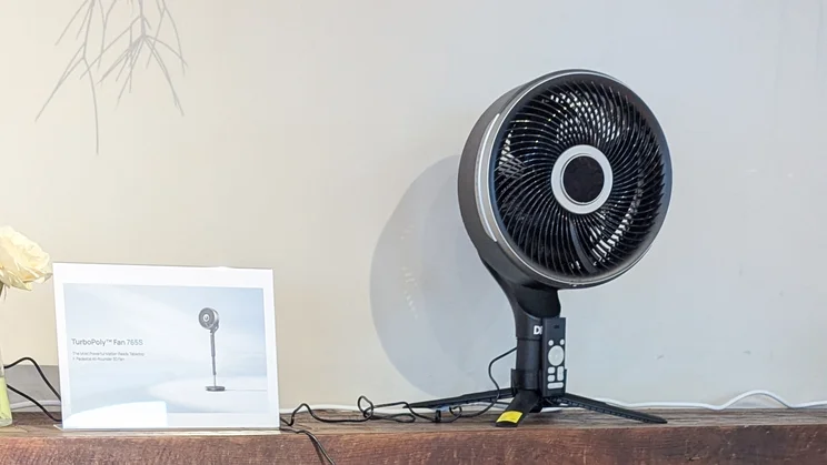 The Dreo TurboPoly 765S fan on a shelf in a showroom