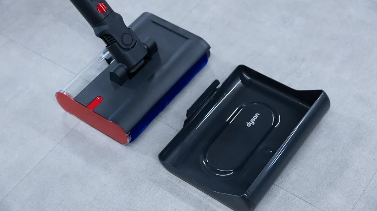 The Dyson PencilWash hard floor cleaner's cleaning head and drip tray