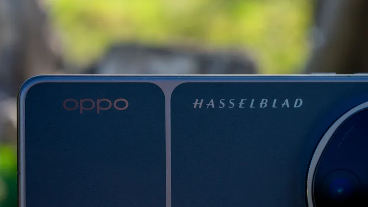 Close up of the Oppo Find X9 Ultra's Oppo and Hasselblad logos