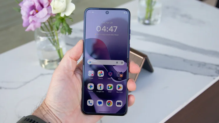 Razr 70 Ultra open in hand, front view