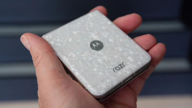 Razr 70 folded in hand, rear view