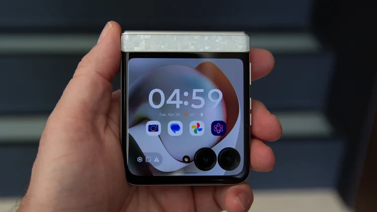 Razr 70 folded in hand, front view