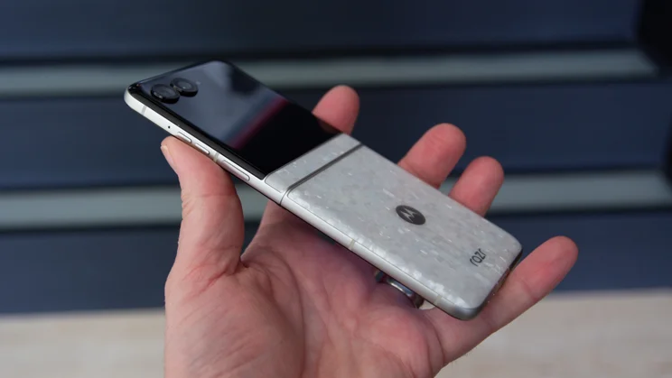 Razr 70 in hand, angled view