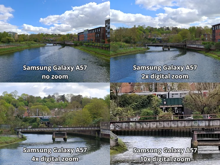 Zoom comparison showing different levels of magnification of a shot of a river