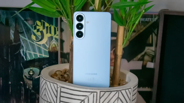 Samsung Galaxy S26 Plus in a plant pot, rear view