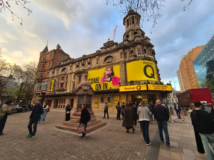 Wide-angle shot of the Avenue Q theatre