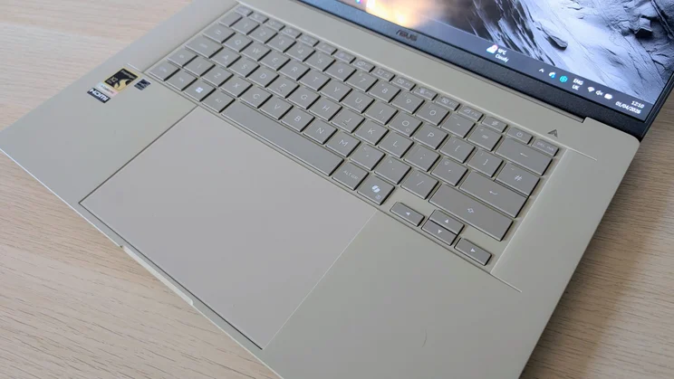 The Asus Zenbook A16's keyboard, pictured from above