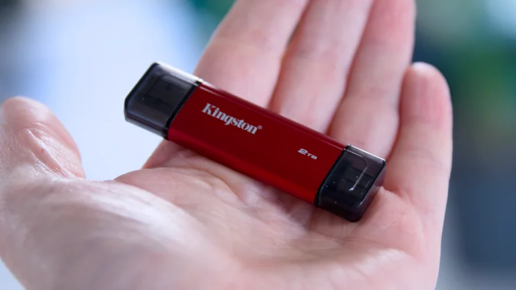 The Kingston Dual Portable SSD 2TB on someone's palm