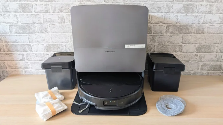 The Roborock Saros 20 pictured docked in its base station