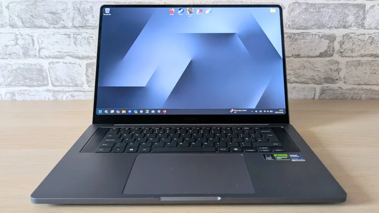 The Samsung Galaxy Book6 Ultra, open, pictured from in front