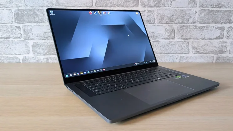 The Samsung Galaxy Book6 Ultra, open, pictured from the front left quarter