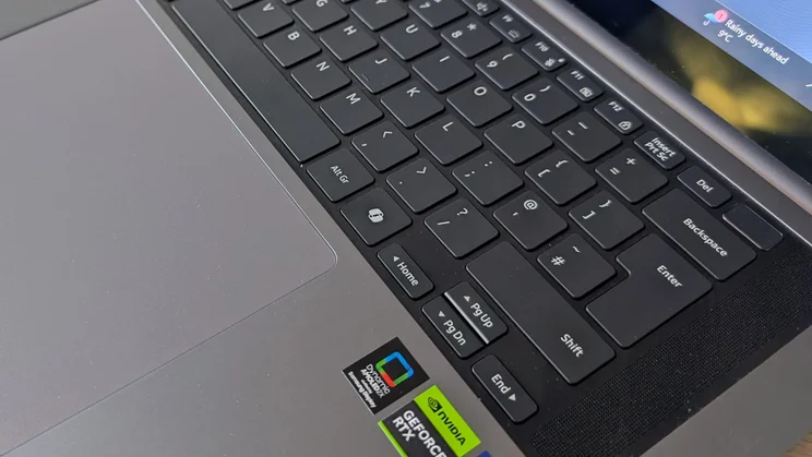 The Samsung Galaxy Book6 Ultra's keyboard pictured from the right side