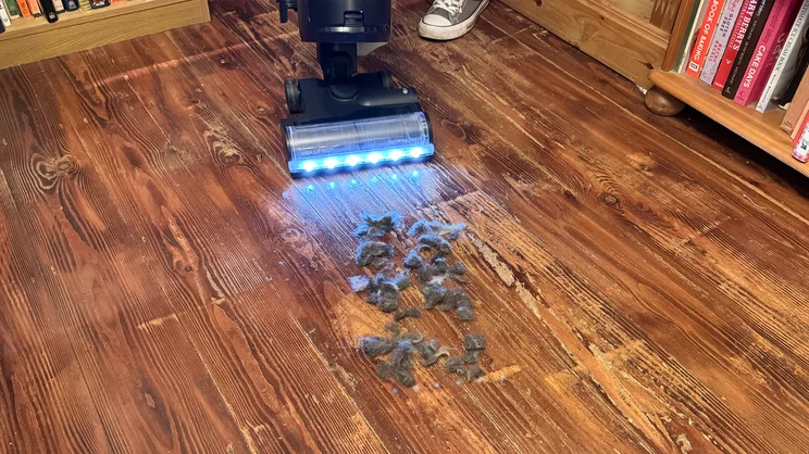 The Vax LiftOut Multi Pet Design Upright Vacuum cleaning pet hair from hard wood floor