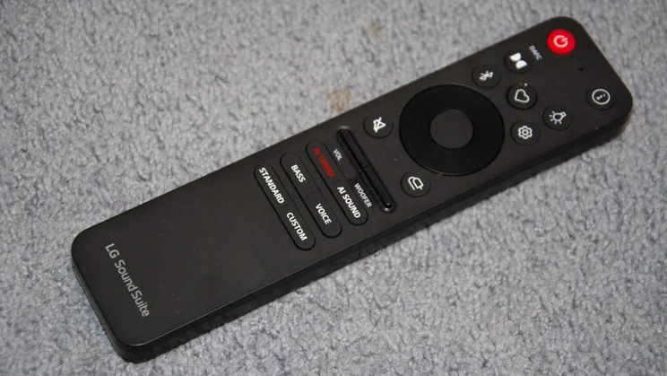 The remote control included with the LG Sound Suite H7 soundbar
