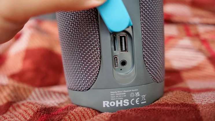 The connection ports on the rear of the Majority Move M3 portable Bluetooth speaker