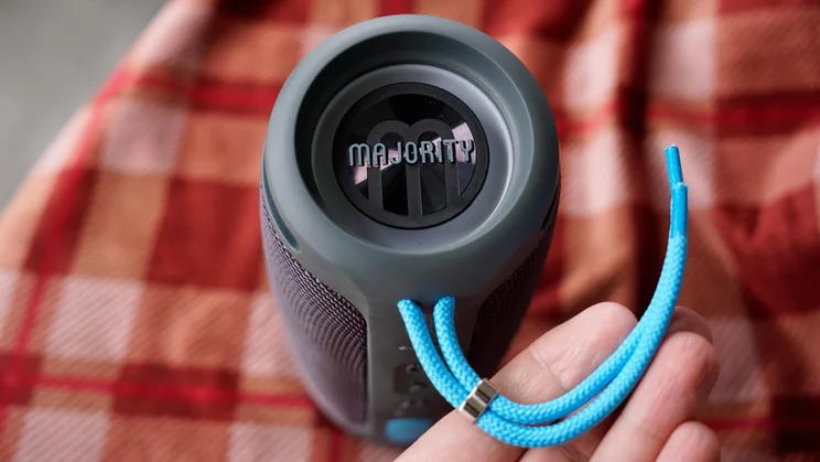 The shoelace strap attached to the Majority Move M3 portable Bluetooth speaker
