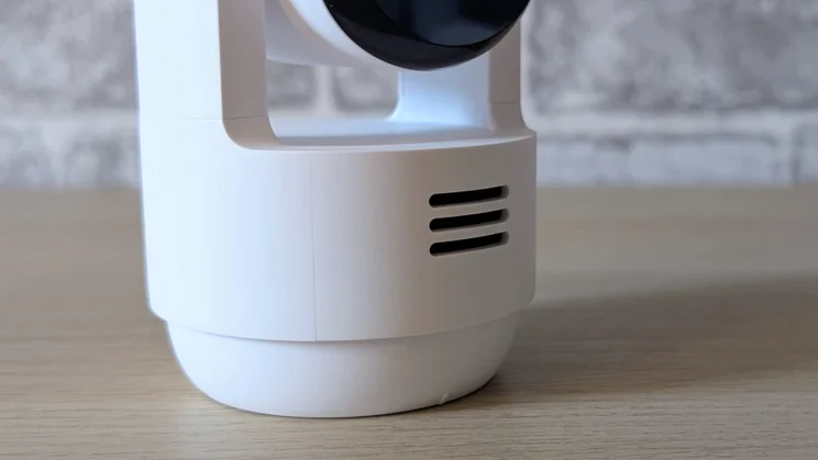 A close up on the base of the Arlo Essential 3 pan tilt security camera