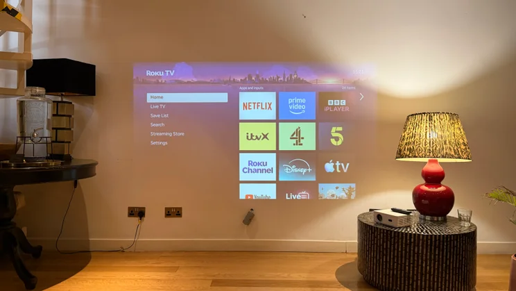 A photograph of the projected image from one a Roku projector