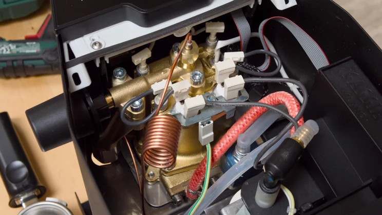 An angled view of the Gaggia Classic UP's insides