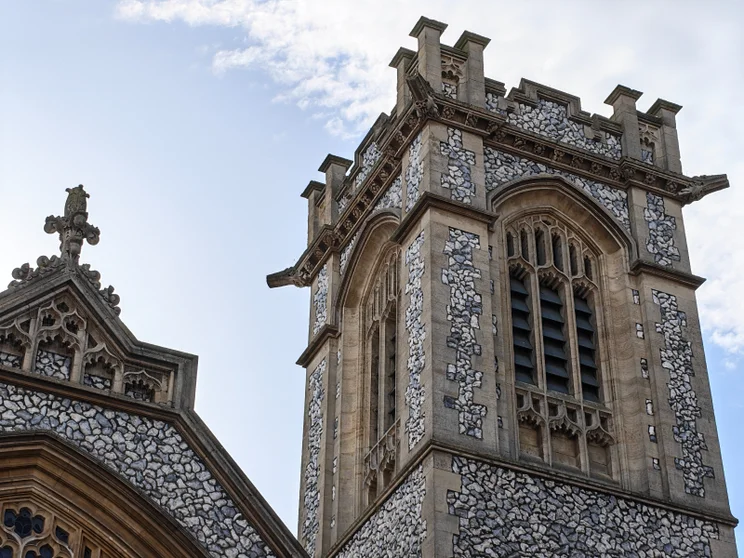 Telephoto zoom of a church tower