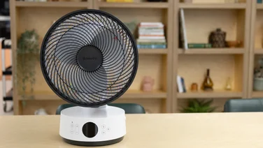 The Meaco Sefte Pro 10in Table Air Circulator on a table in an office