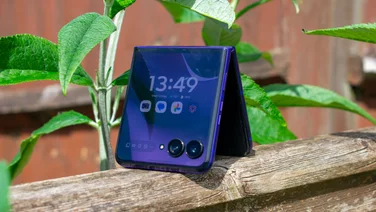Motorola Razr 70 Ultra in tent mode, front view