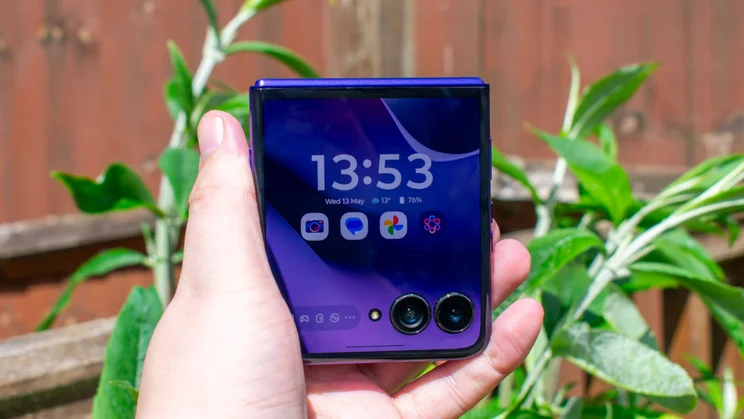 Motorola Razr 70 Ultra folded in hand, front view