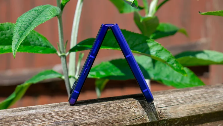 Motorola Razr 70 Ultra in tent mode, side view