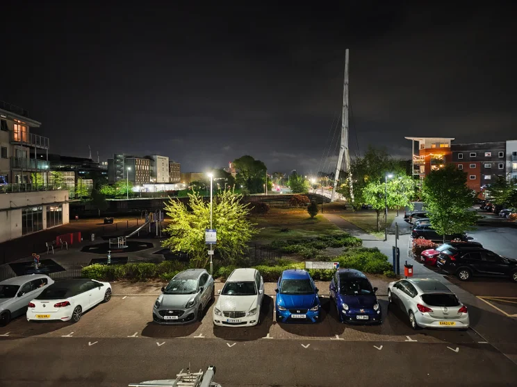 A car park at night