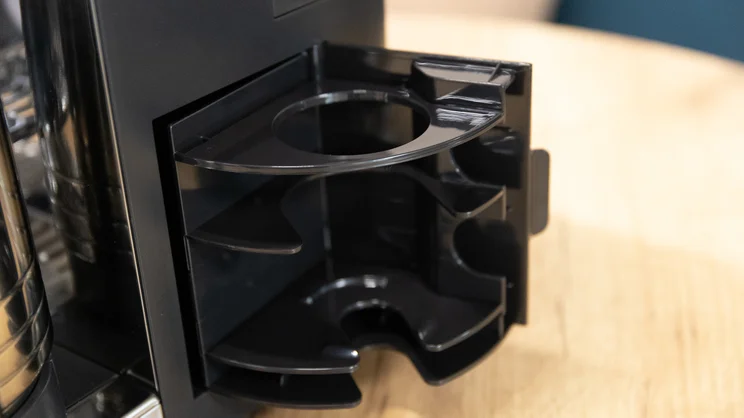 The Ninja Luxe Cafe Pro's basket compartment, open and empty