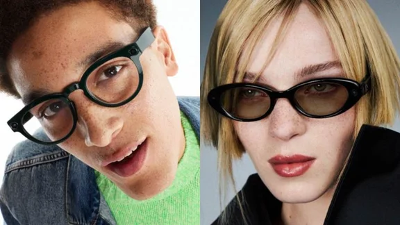 Two people wearing different styles of the Samsung smart glasses