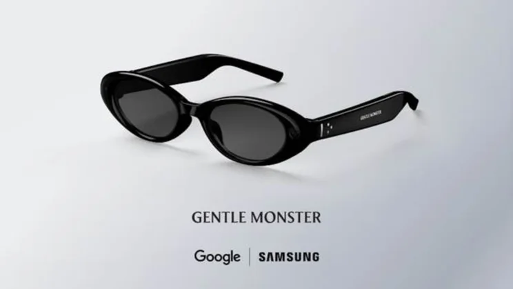 Gentle Monster Samsung smart glasses on a grey background