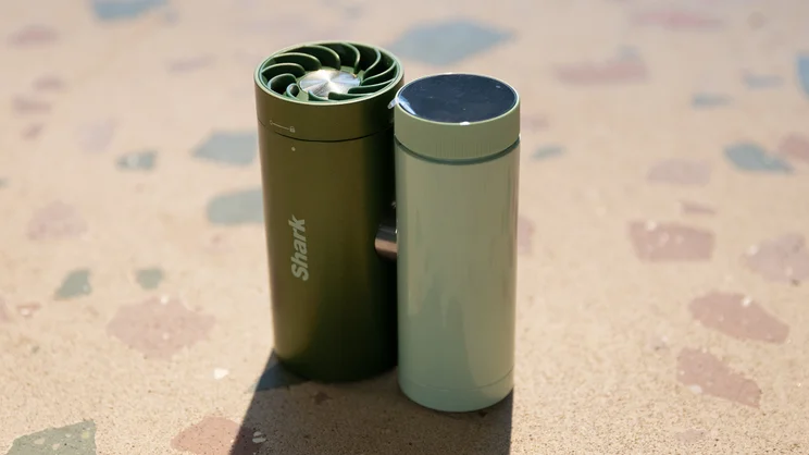 The Shark ChillPill portable fan upright on a table