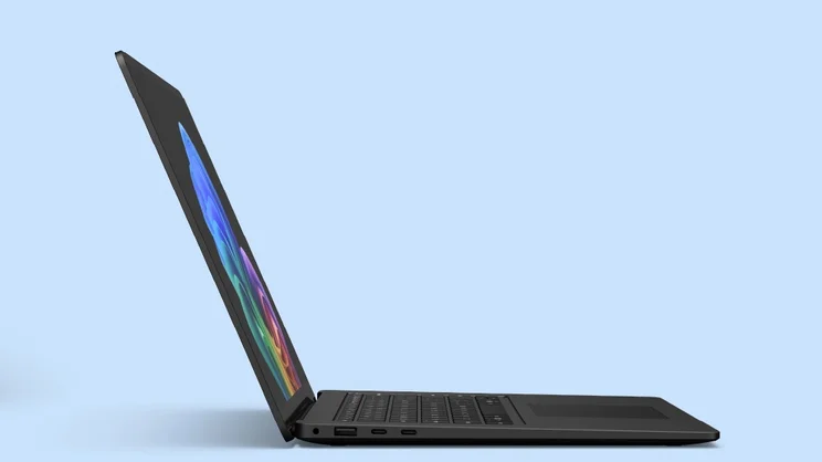 Surface Laptop for Business 13.8in/15in open viewed from the left edge against a light blue background