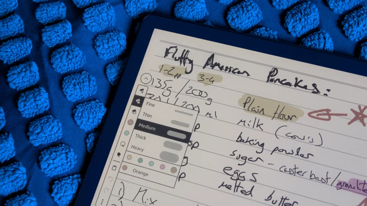The Amazon Kindle Scribe Colorsoft pictured with the highlight menu on screen