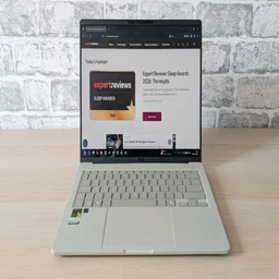 The Asus Zenbook A14 (2026), open, pictured from in front