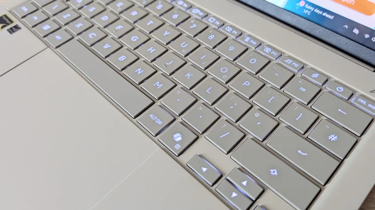The Asus Zenbook A14 (2026)'s keyboard pictured in close up