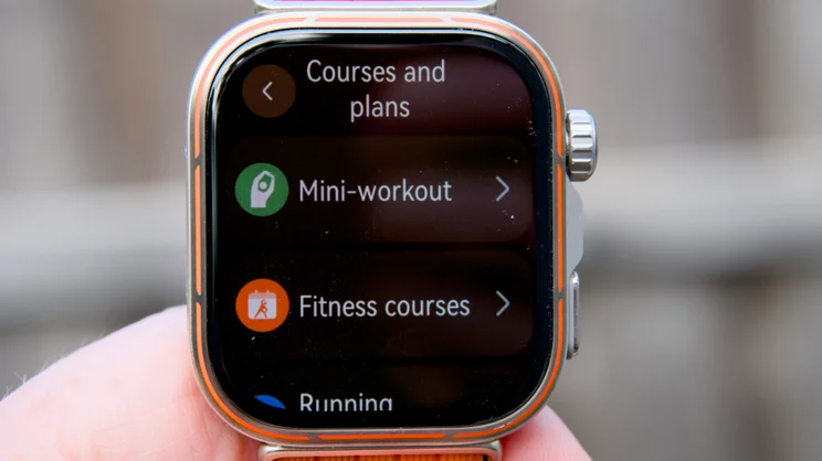 The Huawei Watch Fit 5 Pro showing the Mini-workout menu