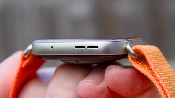 The Huawei Watch Fit 5 Pro close up on the left edge