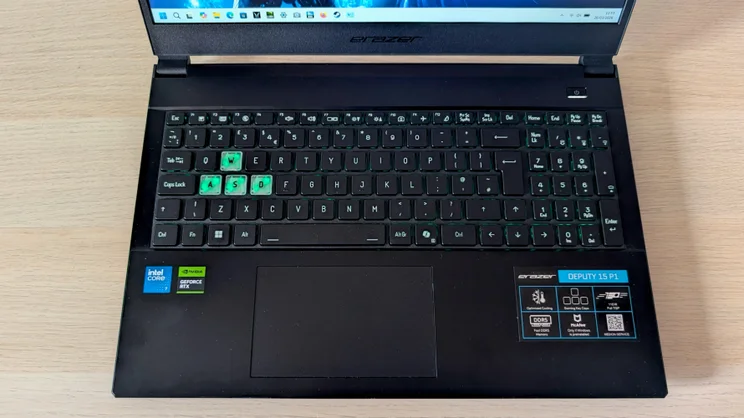 The Medion Deputy P1's keyboard and trackpad, pictured from above