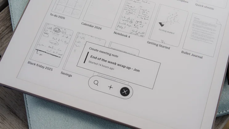 The Remarkable Paper Pure showing meeting note creation popup