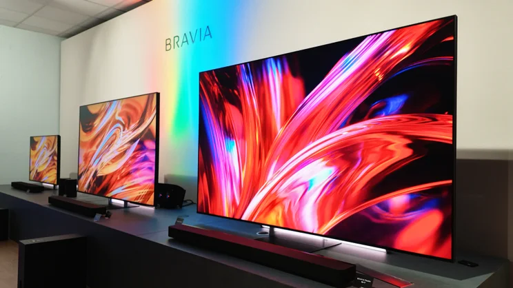The Sony Bravia 9 II (right) and 7 II (middle and left) pictured alongside each other at a launch event