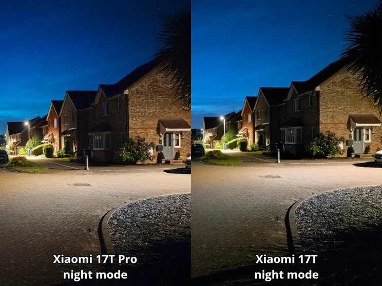 Comparison between the Xiaomi 17T Pro and the Xiaomi 17T shooting the same night shot