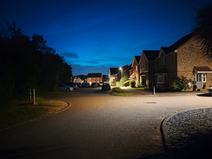 A close of houses at night
