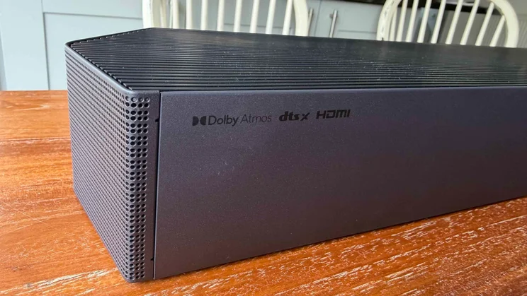 Rear view of the Samsung HW-Q990H soundbar showing the Dolby Atmos and DTS:X logos