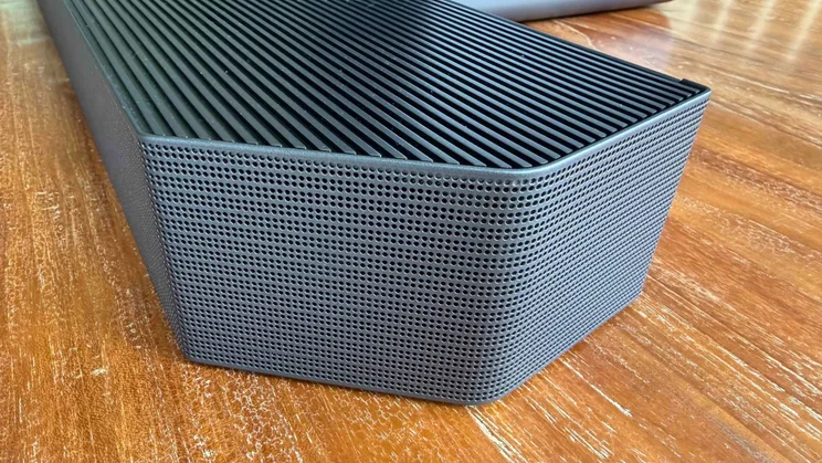 Corner detail of the Samsung HW-Q990H soundbar