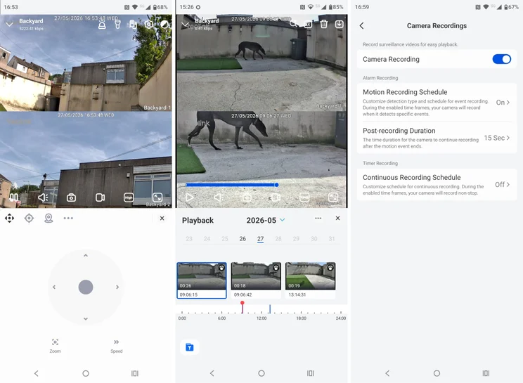 3 screenshots from the Reolink app